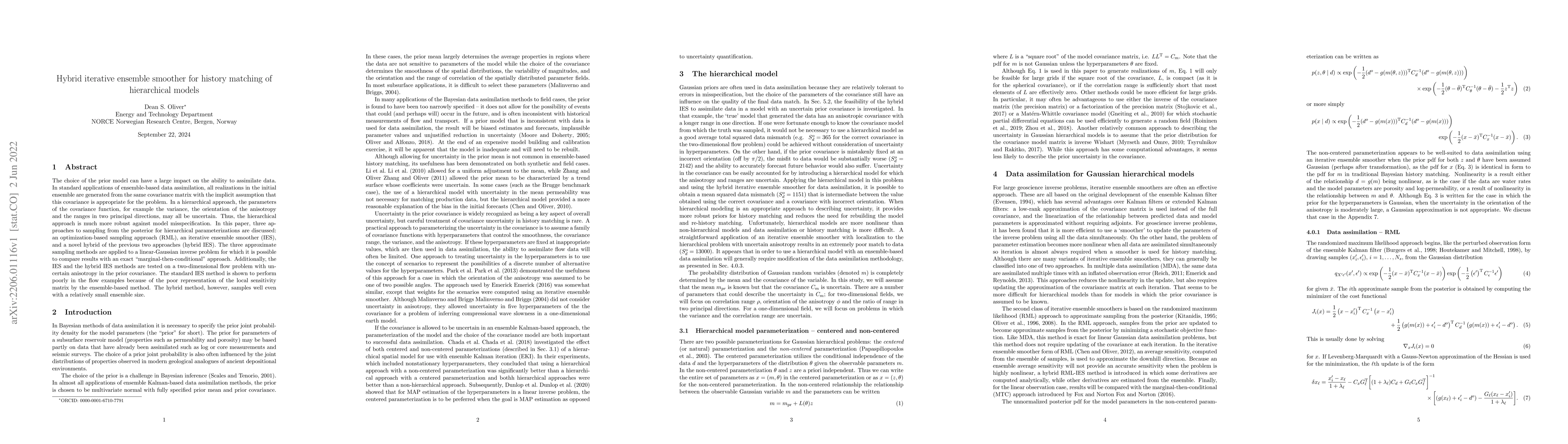 Thumbnail for Hybrid iterative ensemble smoother for history matching of hierarchical
  models