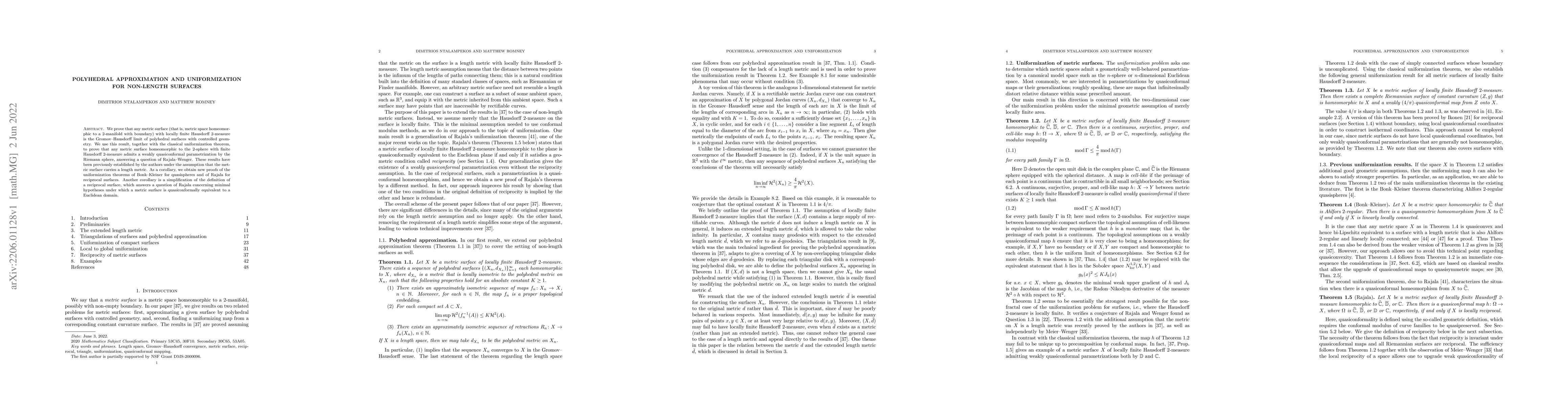 Thumbnail for Polyhedral approximation and uniformization for non-length surfaces