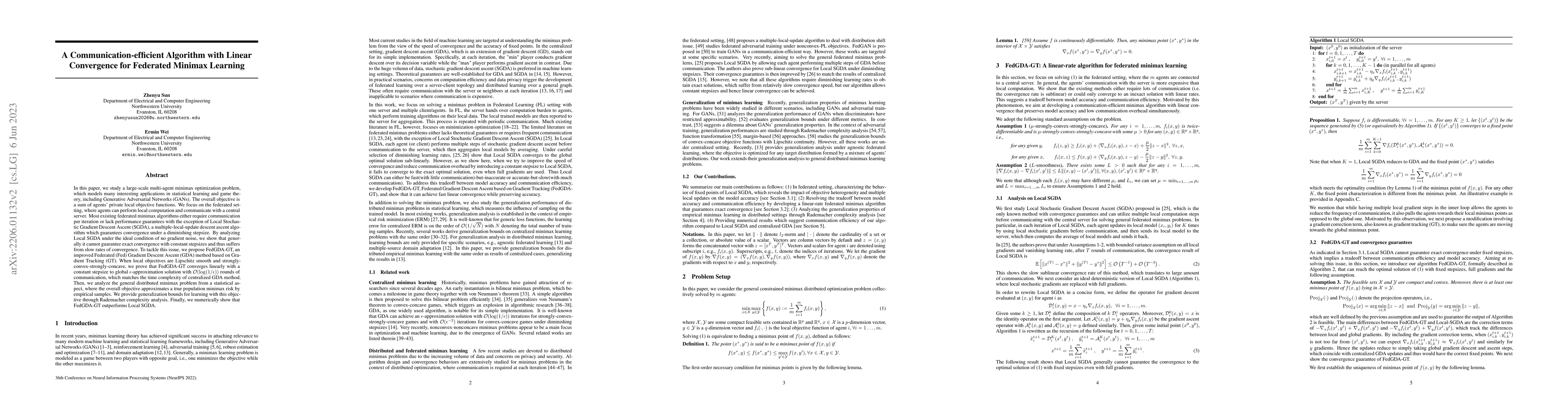 Thumbnail for A Communication-efficient Algorithm with Linear Convergence for
  Federated Minimax Learning
