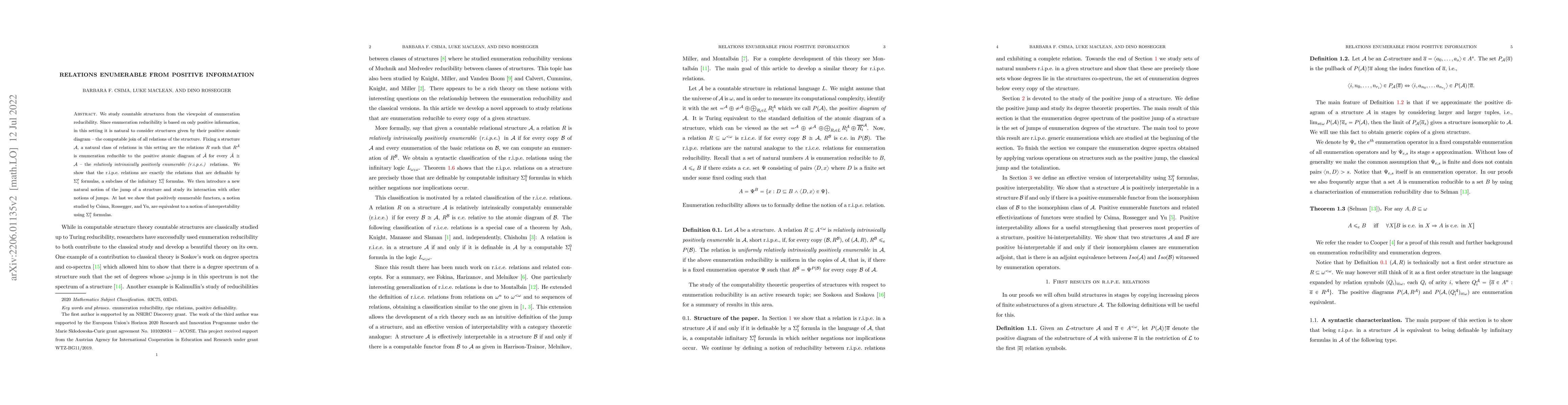 Thumbnail for Relations enumerable from positive information