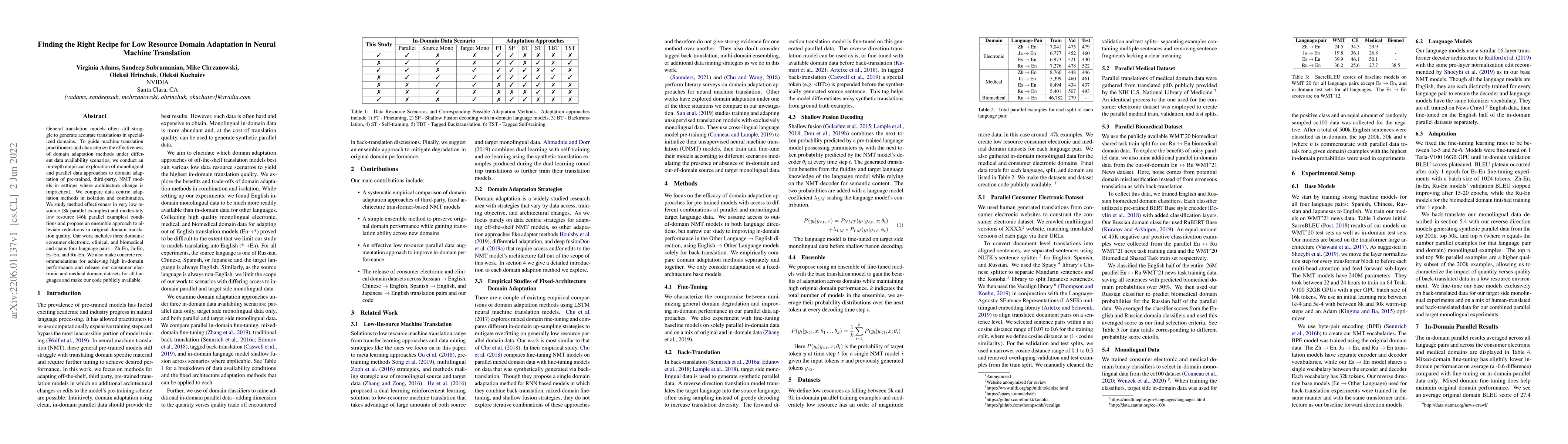 Thumbnail for Finding the Right Recipe for Low Resource Domain Adaptation in Neural
  Machine Translation