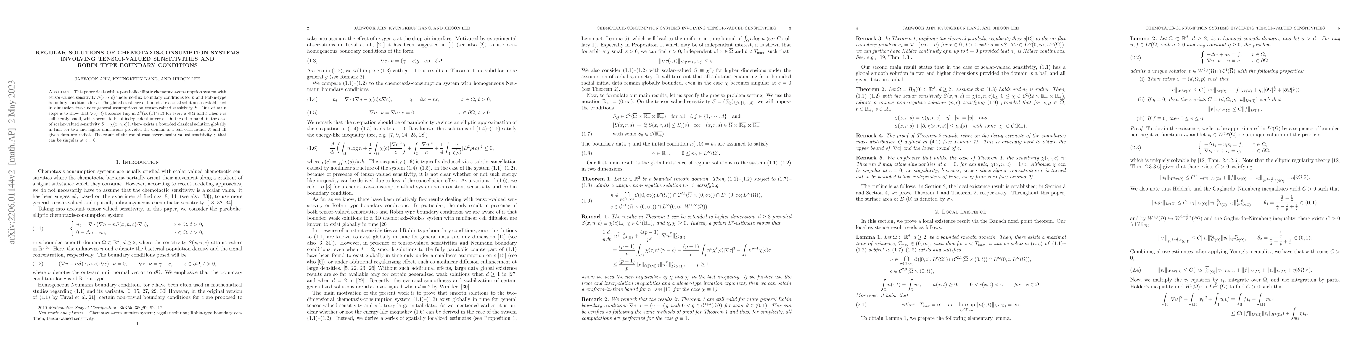 Thumbnail for Regular solutions of chemotaxis-consumption systems involving
  tensor-valued sensitivities and Robin type boundary conditions