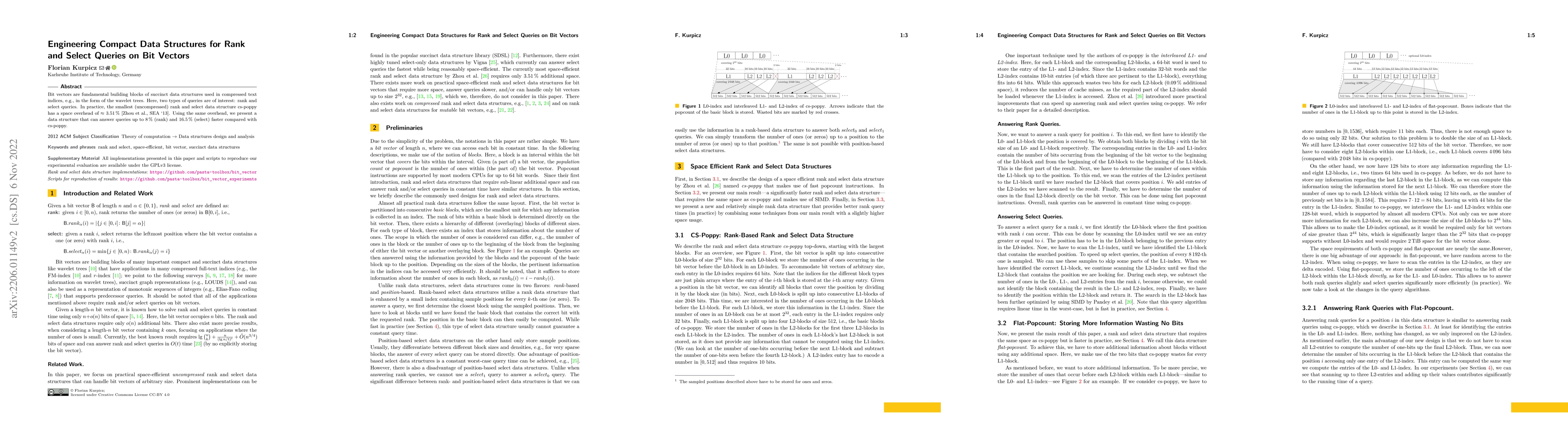 Thumbnail for Engineering Compact Data Structures for Rank and Select Queries on Bit
  Vectors