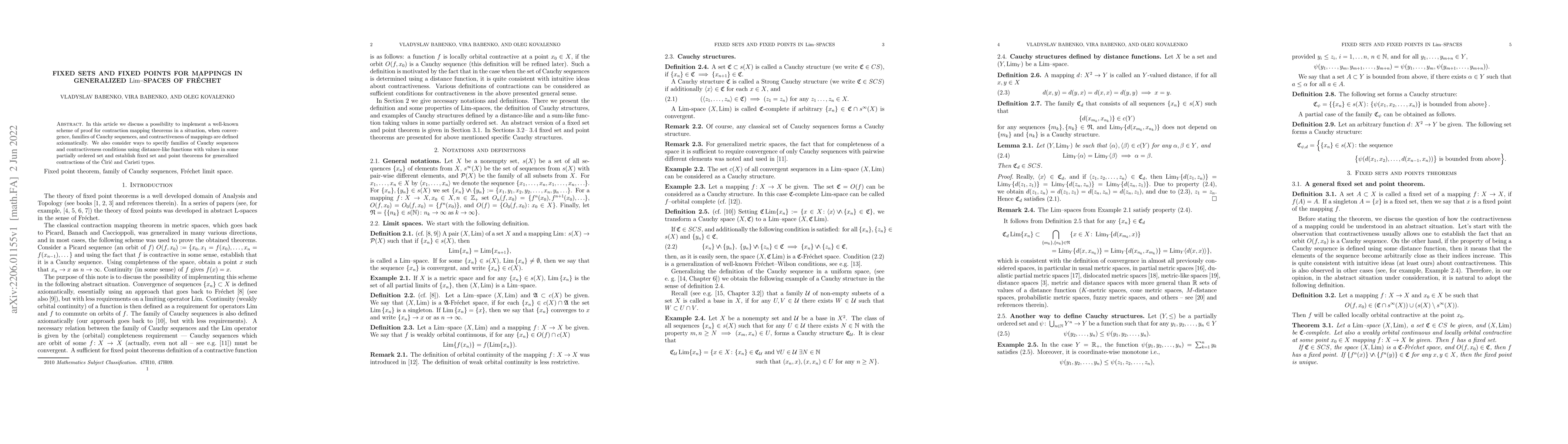 Thumbnail for Fixed sets and fixed points in $\Lim$--spaces]{Fixed sets and fixed
  points for mappings in generalized $\Lim$--spaces of Fr\'echet