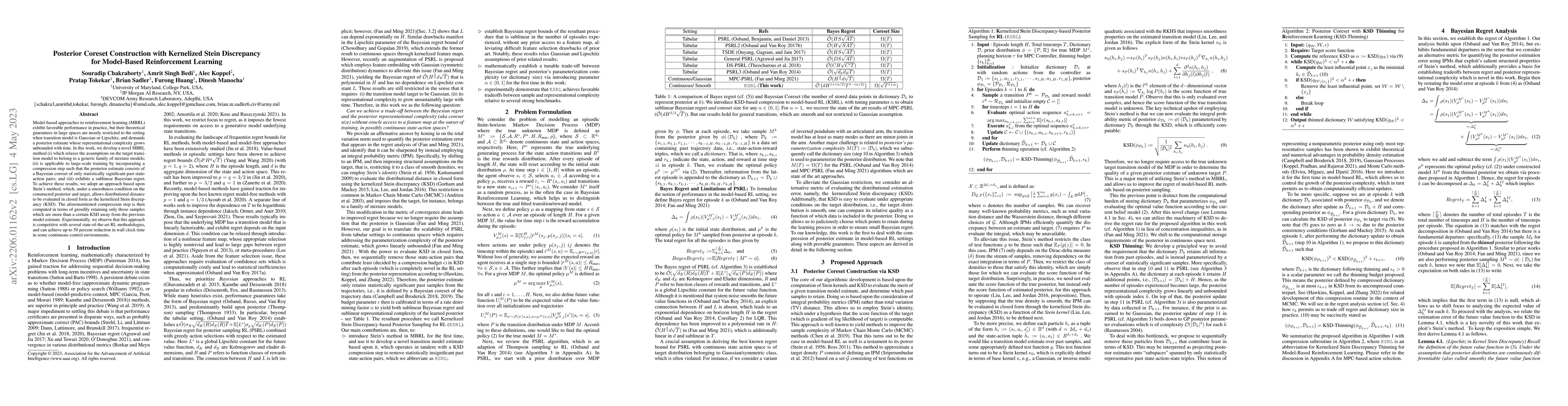 Thumbnail for Posterior Coreset Construction with Kernelized Stein Discrepancy for
  Model-Based Reinforcement Learning