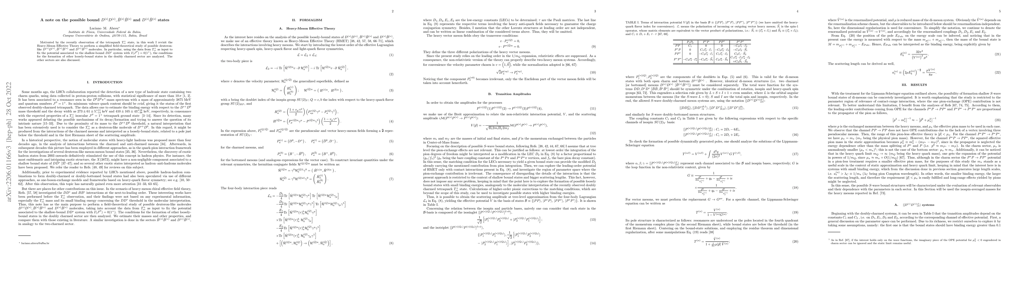 Thumbnail for A note on the possible bound $D^{(\ast)} D ^{(\ast)}, \bar{B}^{(\ast)}
  \bar{B}^{(\ast)} $ and $D^{(\ast)} \bar{B}^{(\ast)} $ states
