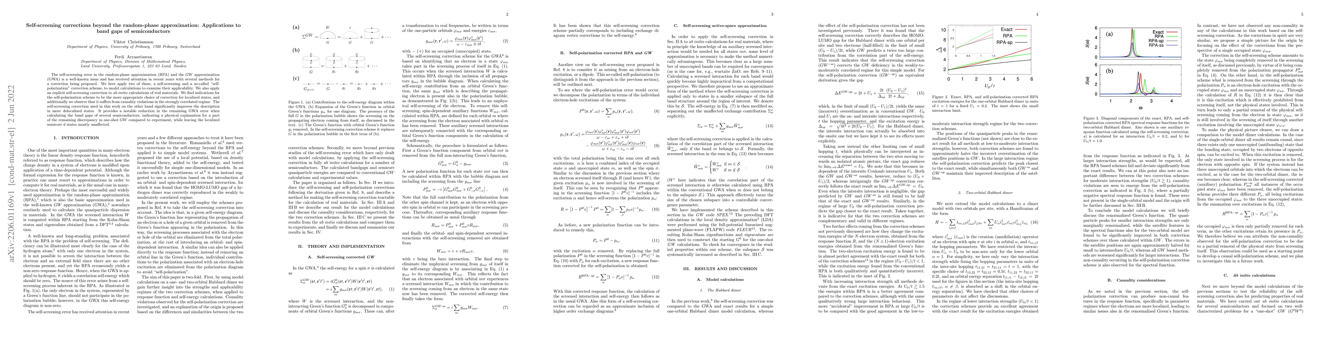 Thumbnail for Self-screening corrections beyond the random-phase approximation:
  Applications to band gaps of semiconductors
