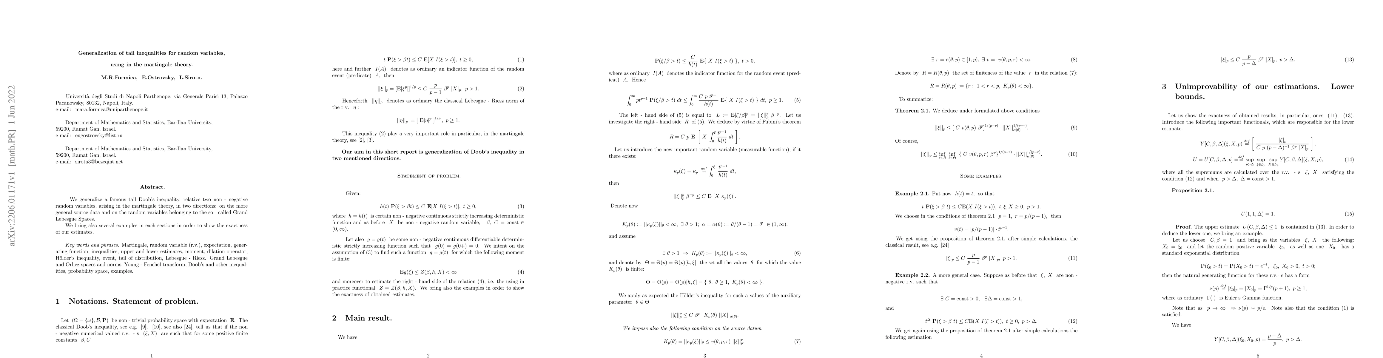 Thumbnail for Generalization of tail inequalities for random variables, using in the
  martingale theory