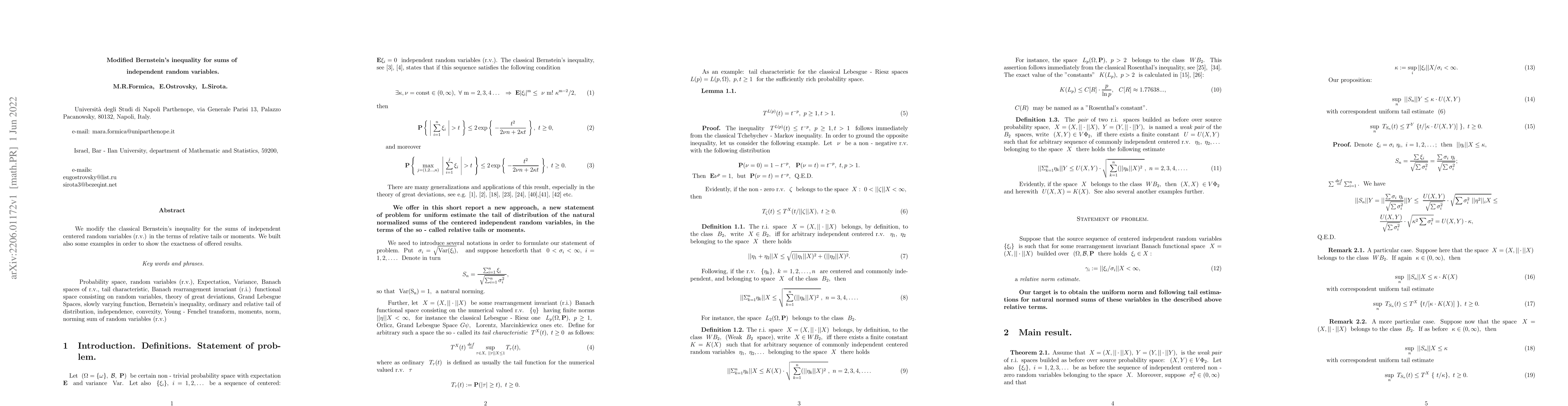 Thumbnail for Modified Bernstein's inequality for sums of independent random variables