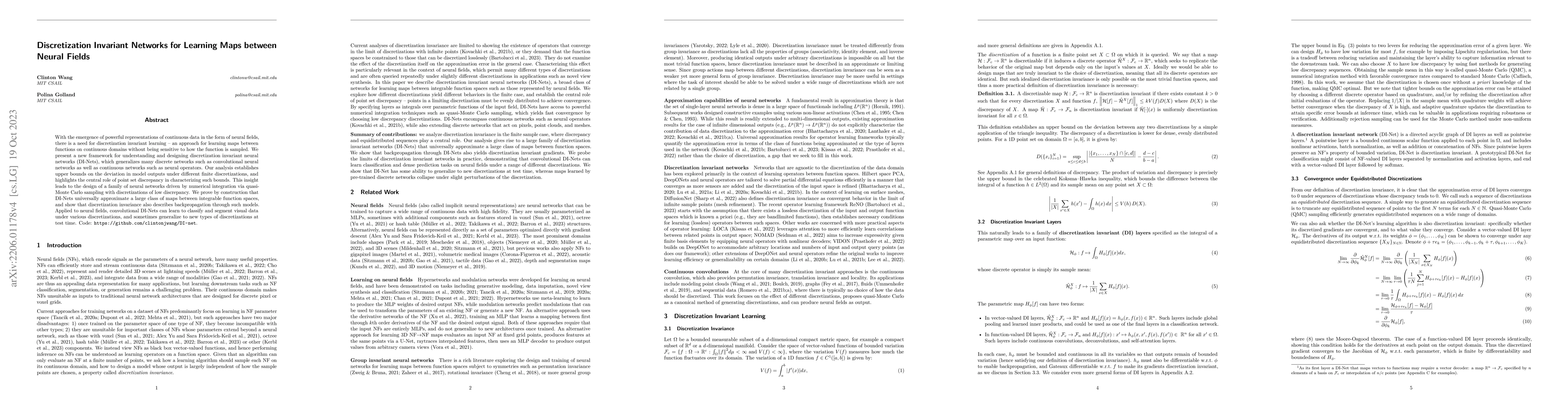 Thumbnail for Discretization Invariant Networks for Learning Maps between Neural
  Fields