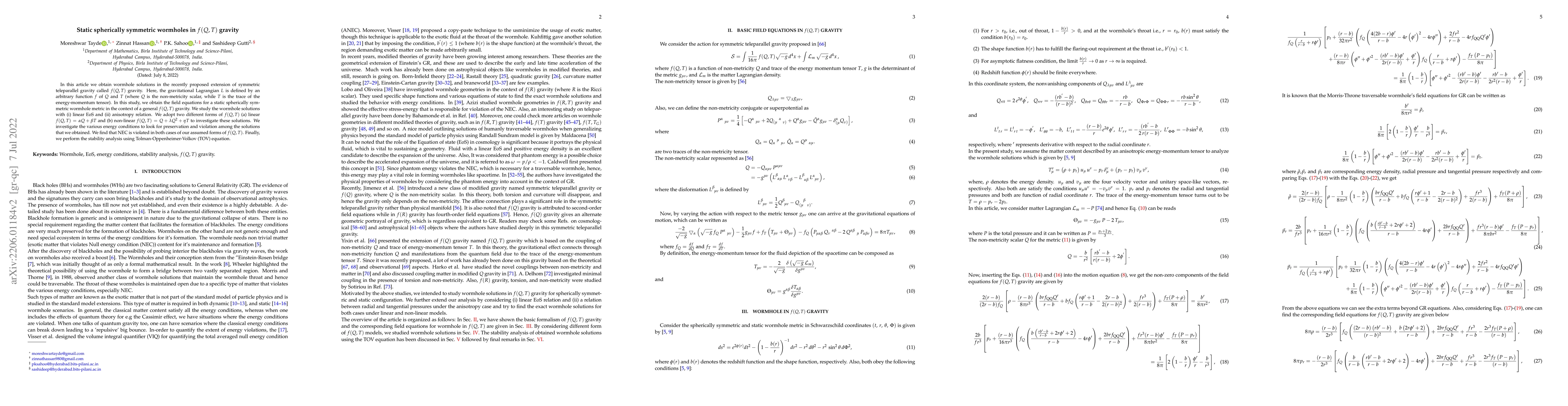 Thumbnail for Static spherically symmetric wormholes in $f(Q,T)$ gravity
