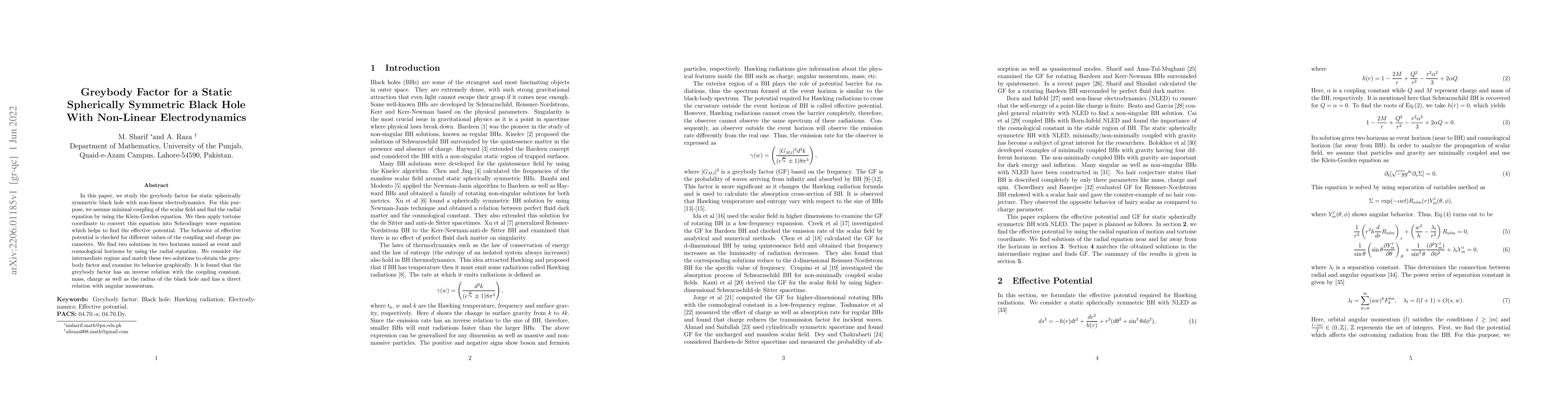 Thumbnail for Greybody Factor for a Static Spherically Symmetric Black Hole With
  Non-Linear Electrodynamics