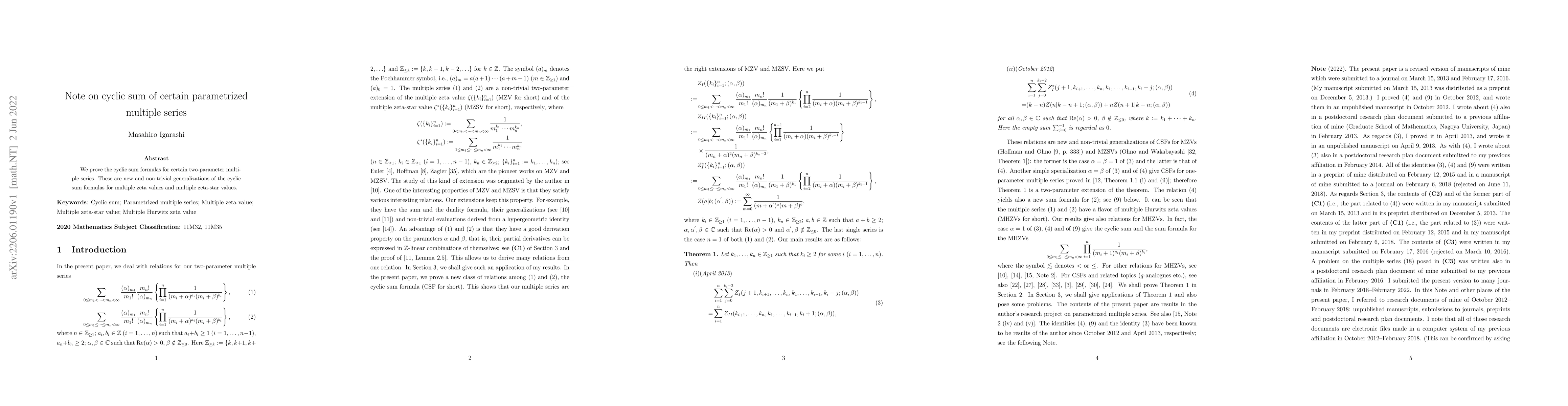 Thumbnail for Note on cyclic sum of certain parametrized multiple series