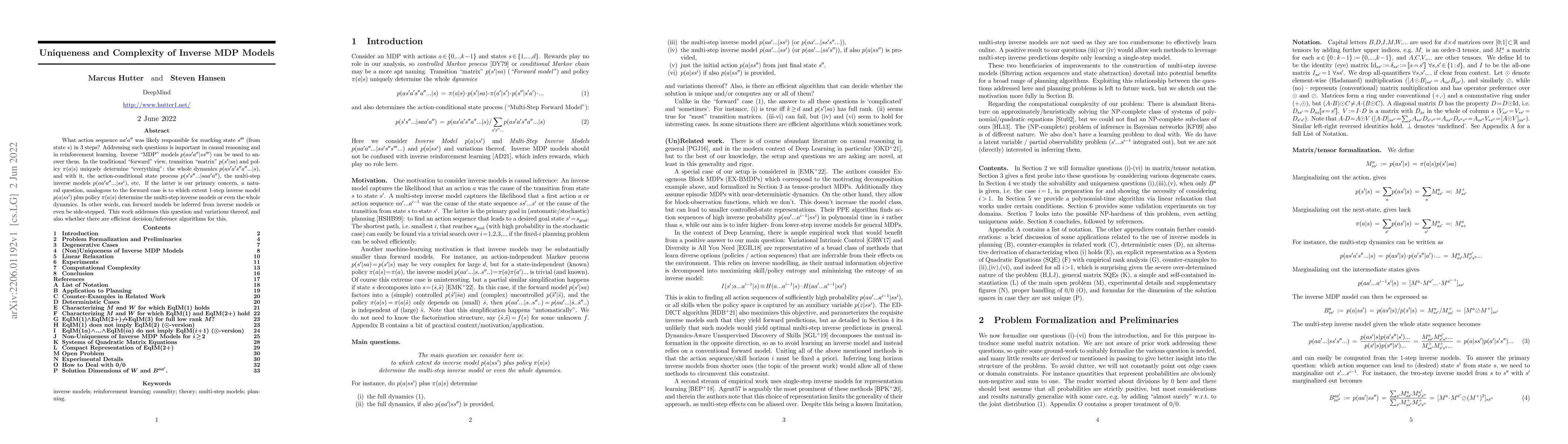 Thumbnail for Uniqueness and Complexity of Inverse MDP Models