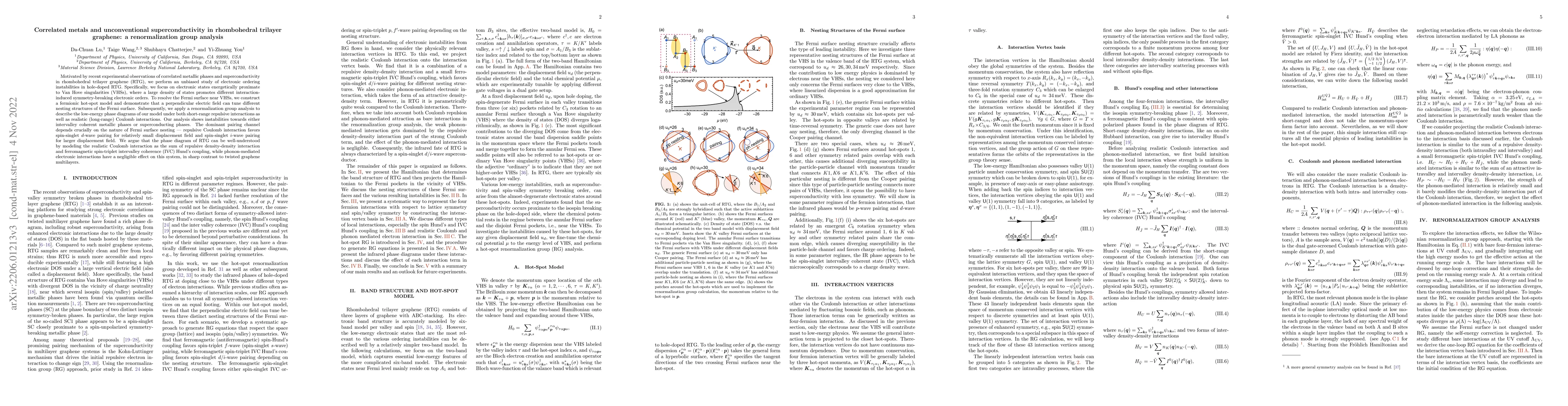 Thumbnail for Correlated metals and unconventional superconductivity in rhombohedral
  trilayer graphene: A renormalization group analysis
