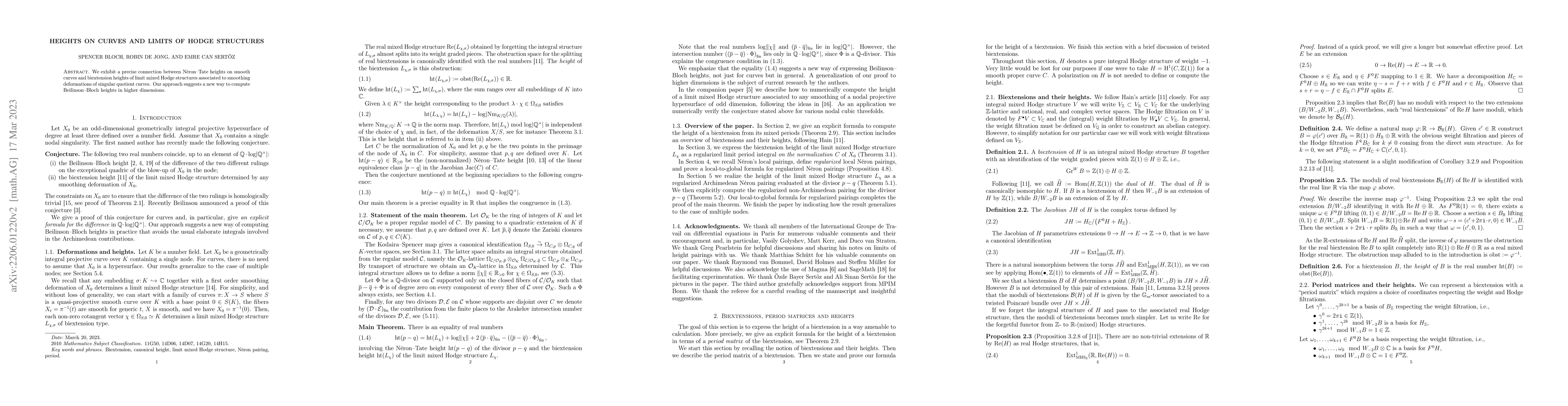 Thumbnail for Heights on curves and limits of Hodge structures