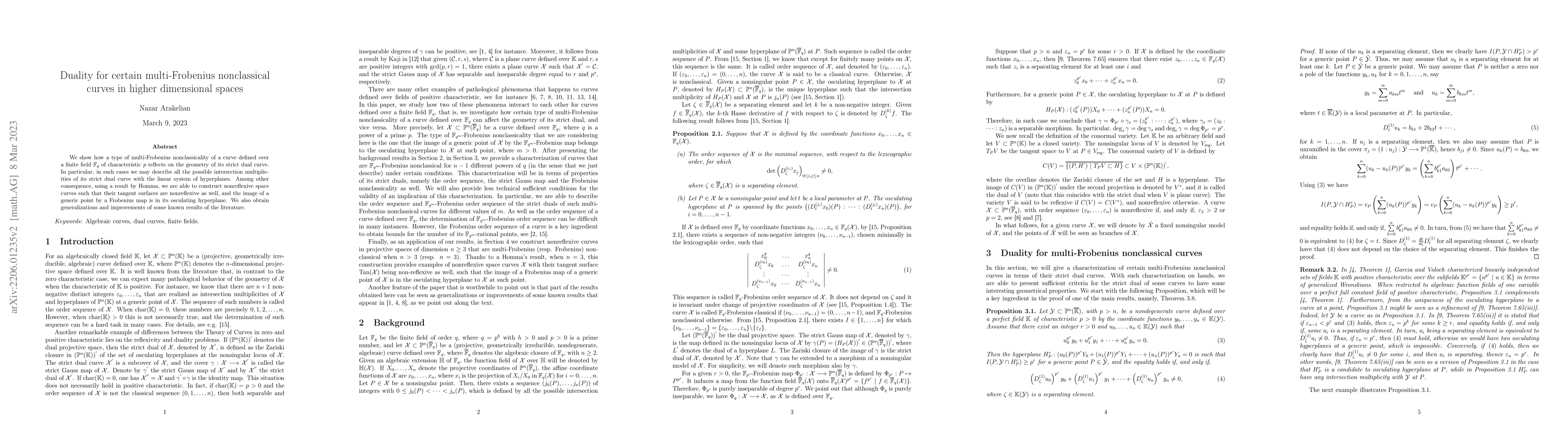 Thumbnail for Duality for certain multi-Frobenius nonclassical curves in higher
  dimensional spaces