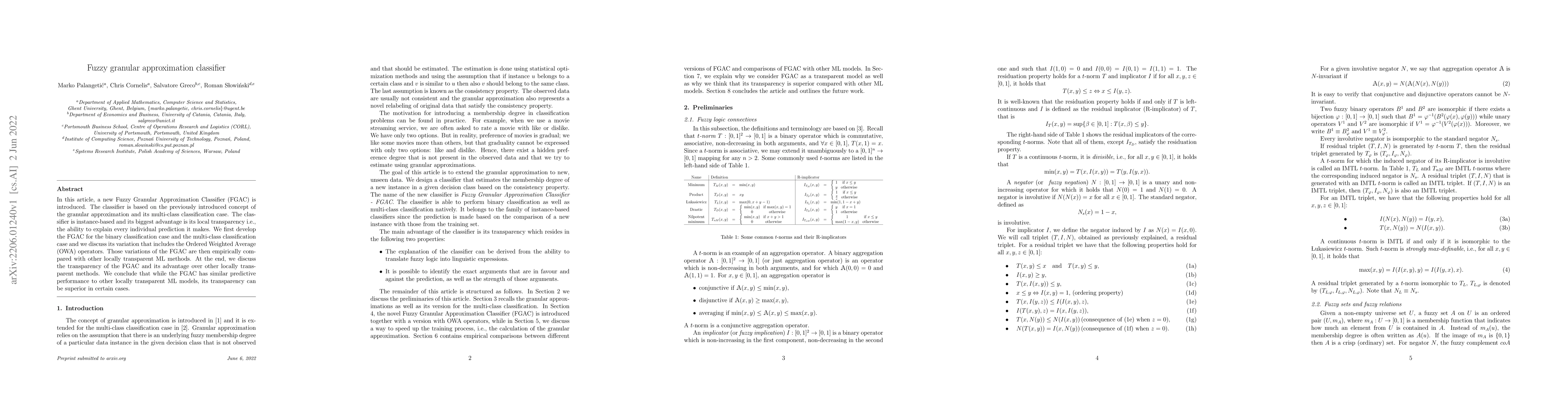 Thumbnail for Fuzzy granular approximation classifier