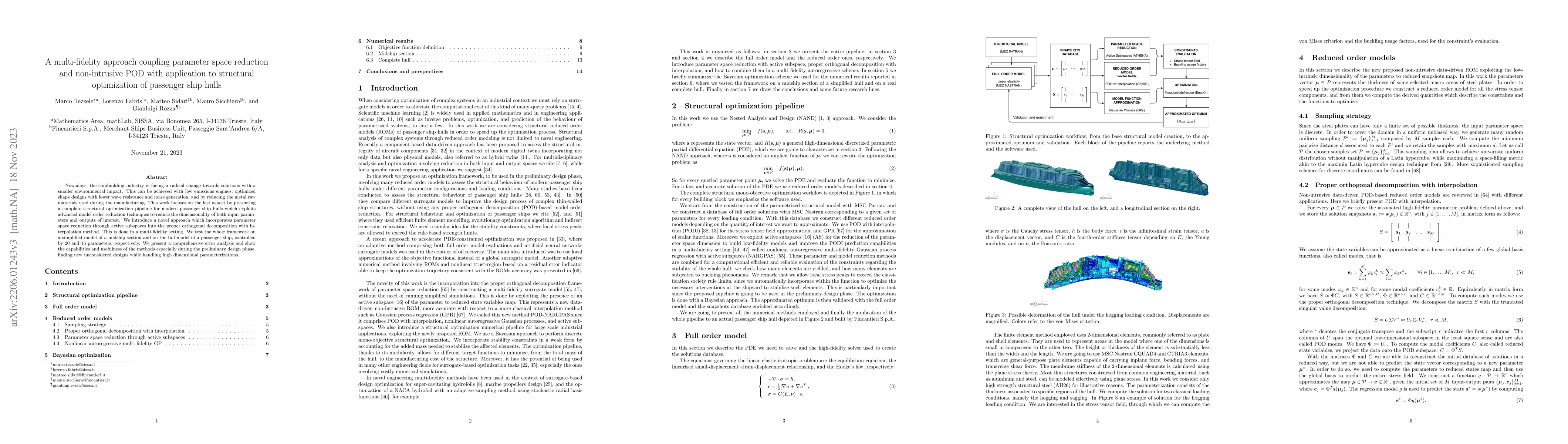 Thumbnail for A multi-fidelity approach coupling parameter space reduction and
  non-intrusive POD with application to structural optimization of passenger
  ship hulls