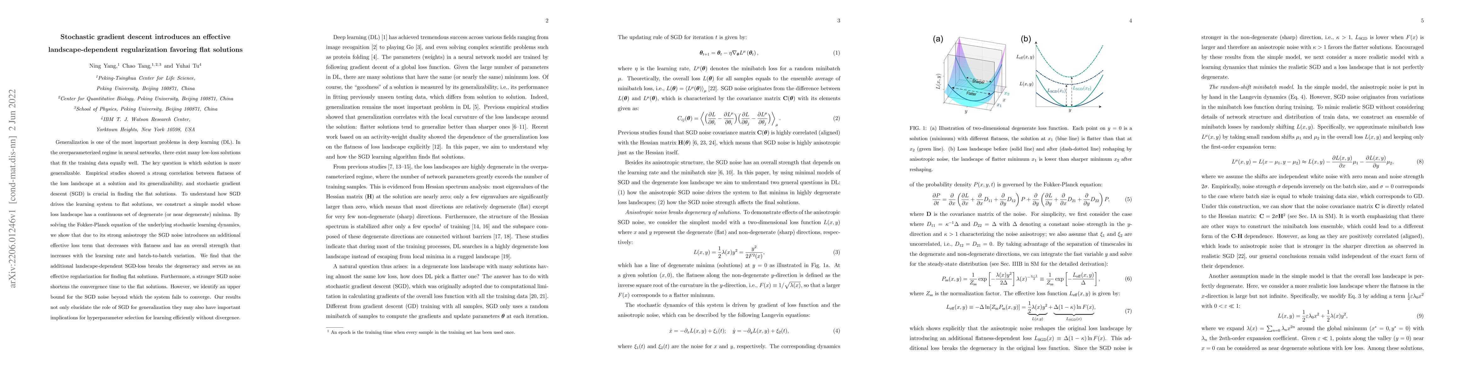 Thumbnail for Stochastic gradient descent introduces an effective landscape-dependent
  regularization favoring flat solutions