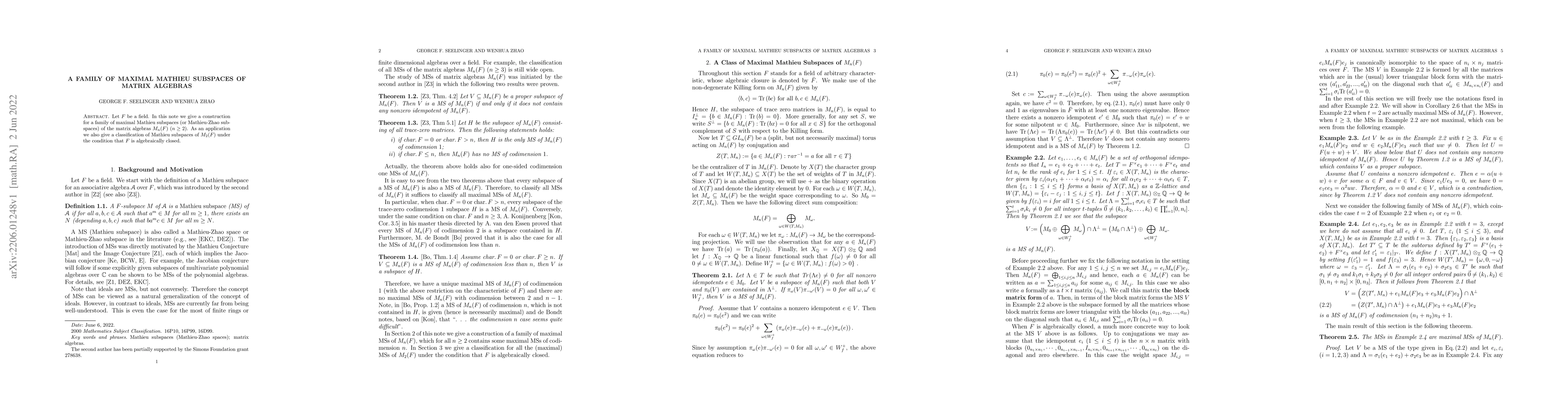 Thumbnail for A Family of Maximal Mathieu Subspaces of Matrix Algebras