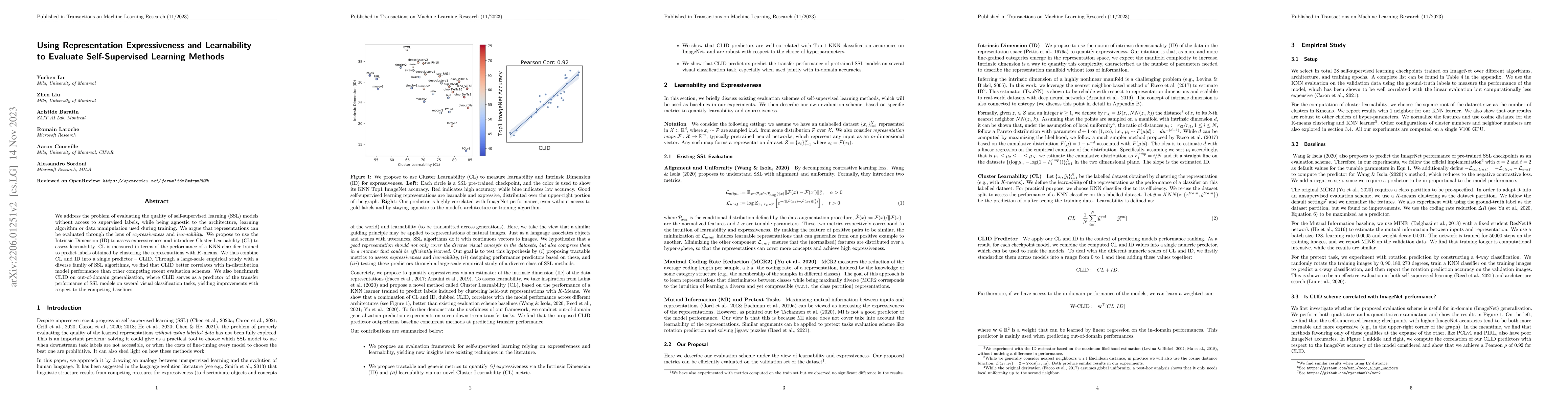 Thumbnail for Using Representation Expressiveness and Learnability to Evaluate
  Self-Supervised Learning Methods