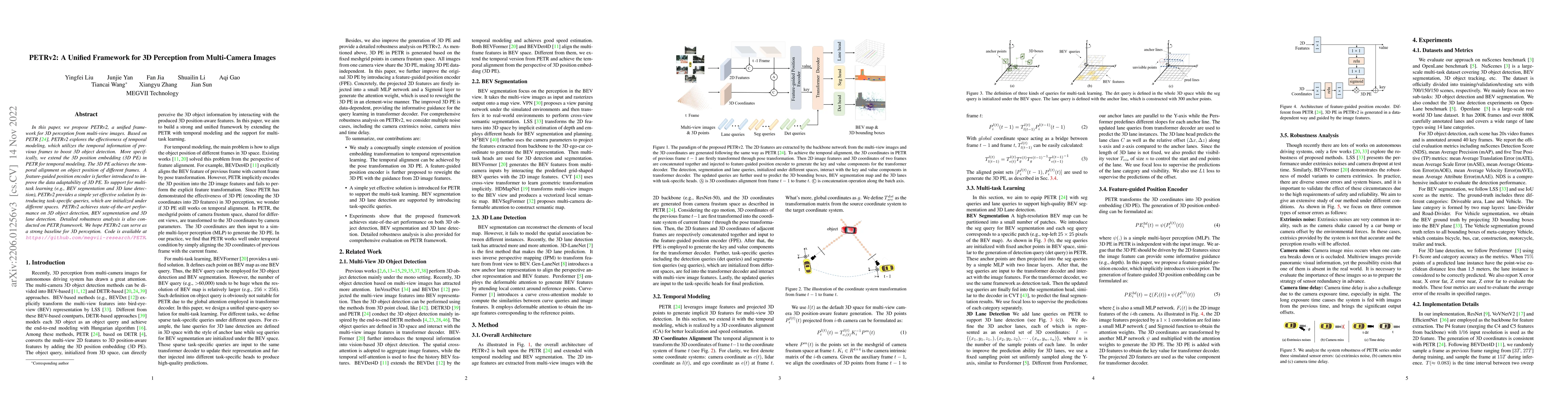 Thumbnail for PETRv2: A Unified Framework for 3D Perception from Multi-Camera Images