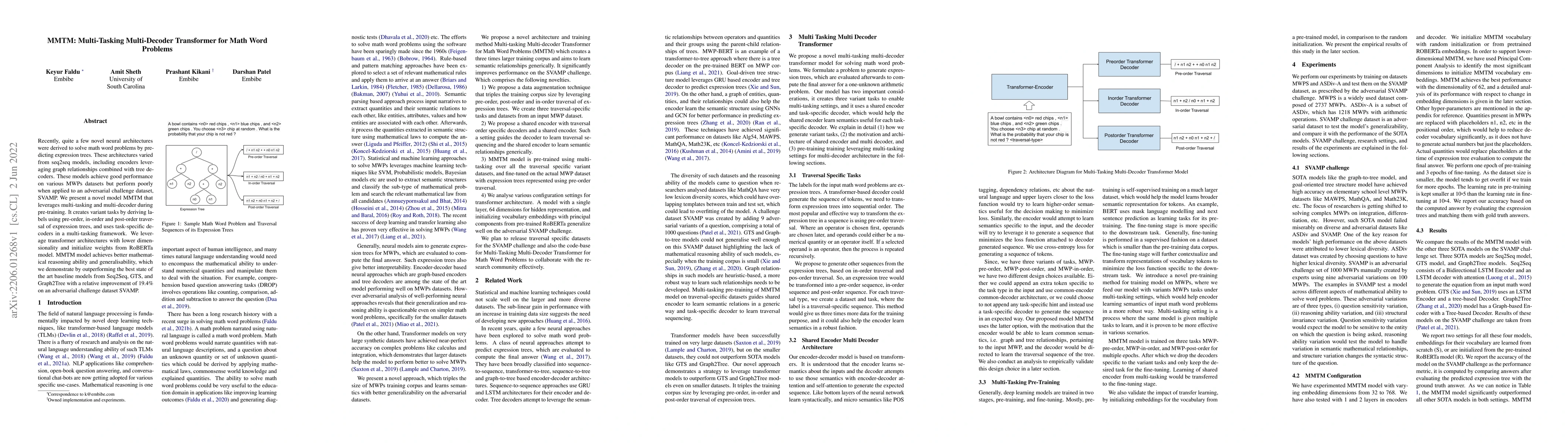 Thumbnail for MMTM: Multi-Tasking Multi-Decoder Transformer for Math Word Problems