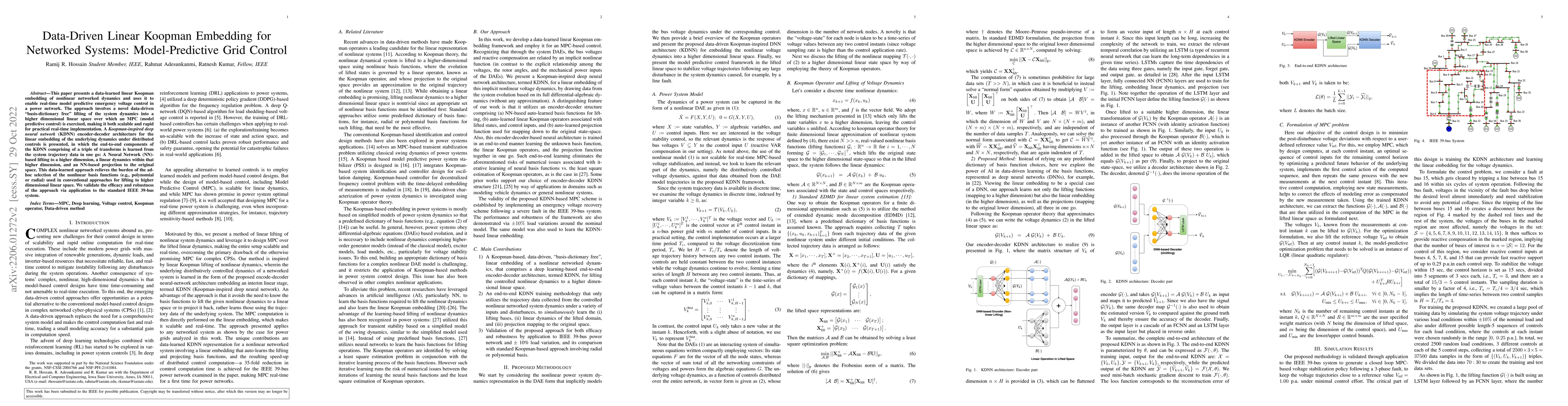 Thumbnail for Data-Driven Linear Koopman Embedding for Networked Systems:
  Model-Predictive Grid Control