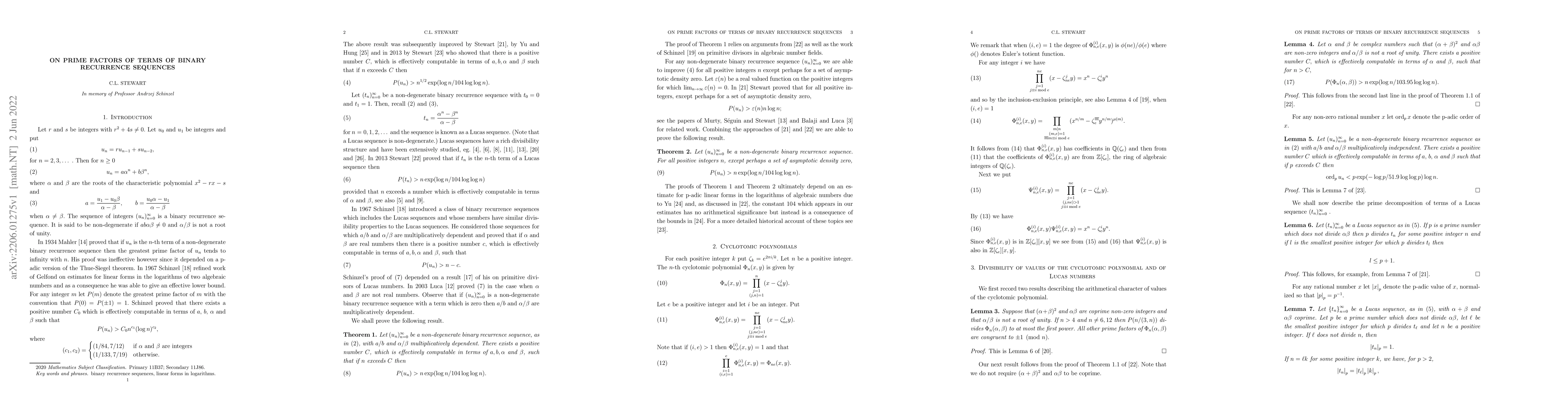 Thumbnail for On prime factors of terms of binary recurrence sequences