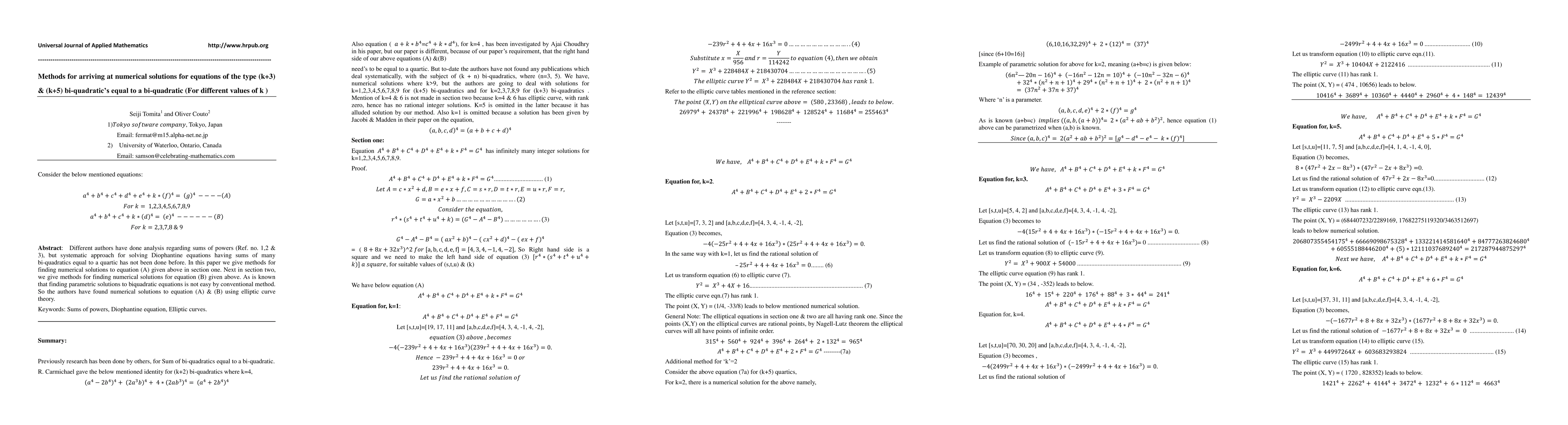 Thumbnail for Methods for arriving at numerical solutions for equations of the type
  [k+3] and [k+5] biquadratics equal to a bi-quadratic for different values of
  k
