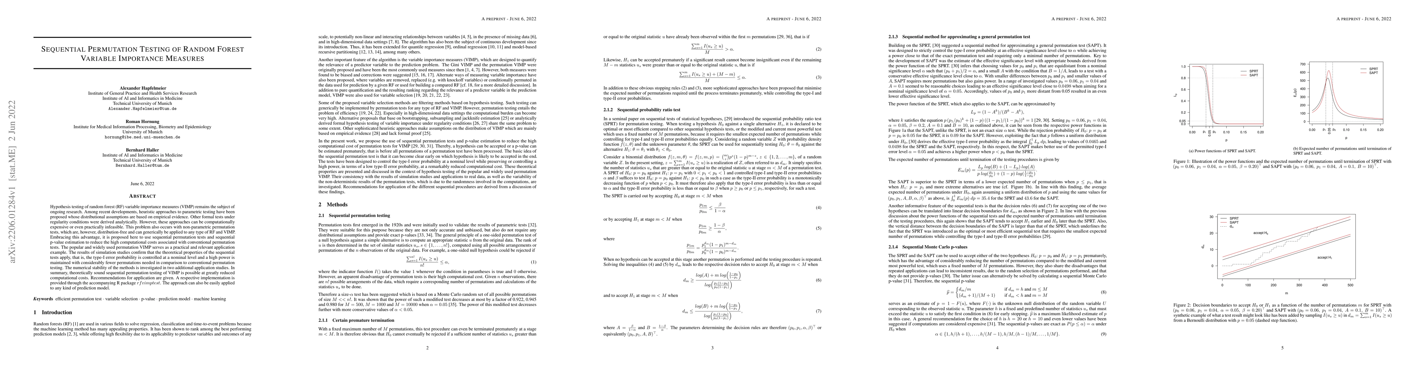 Thumbnail for Sequential Permutation Testing of Random Forest Variable Importance
  Measures