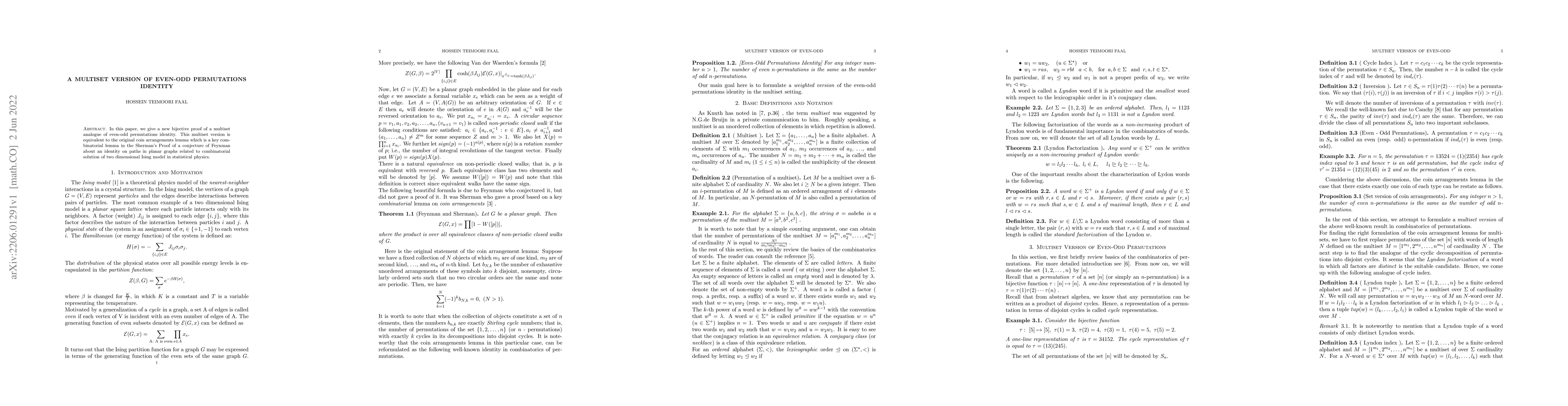 Thumbnail for A Multiset Version of Even-Odd Permutations Identity
