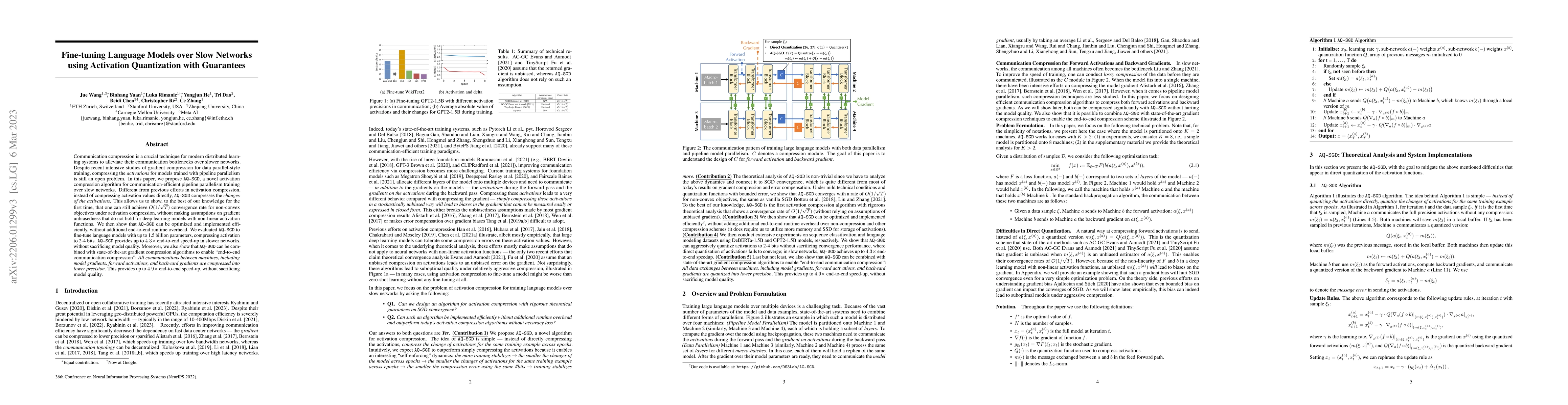 Thumbnail for Fine-tuning Language Models over Slow Networks using Activation
  Compression with Guarantees