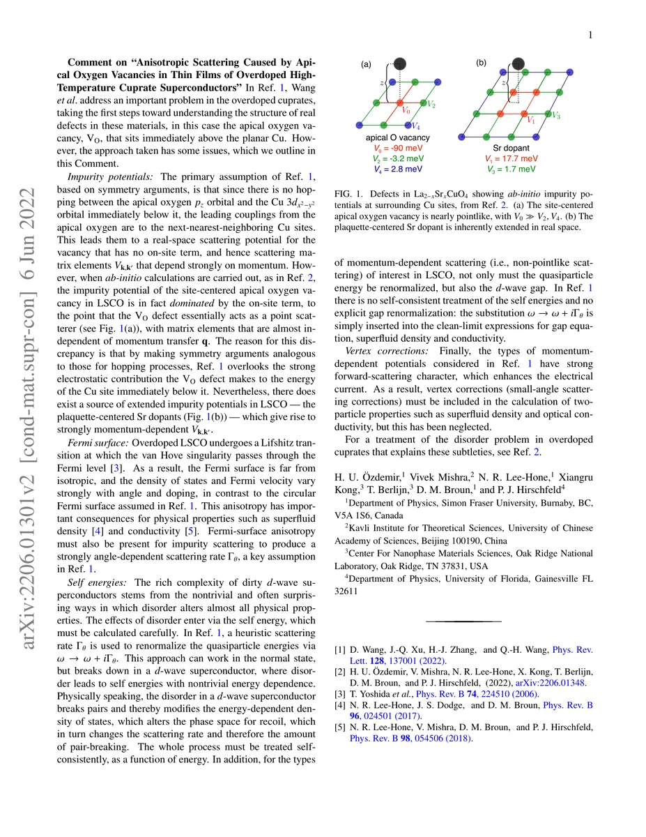 Thumbnail for Comment on "Anisotropic Scattering Caused by Apical Oxygen Vacancies in
  Thin Films of Overdoped High-Temperature Cuprate Superconductors"