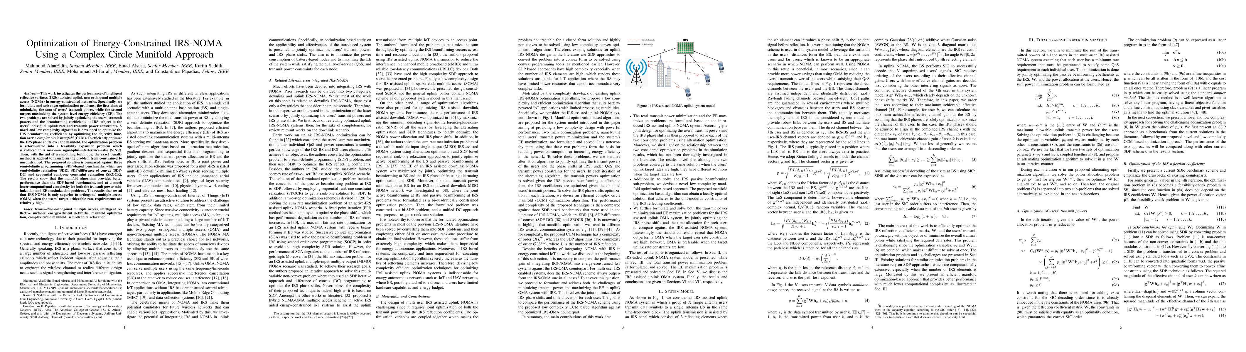 Thumbnail for Optimization of Energy-Constrained IRS-NOMA Using a Complex Circle
  Manifold Approach