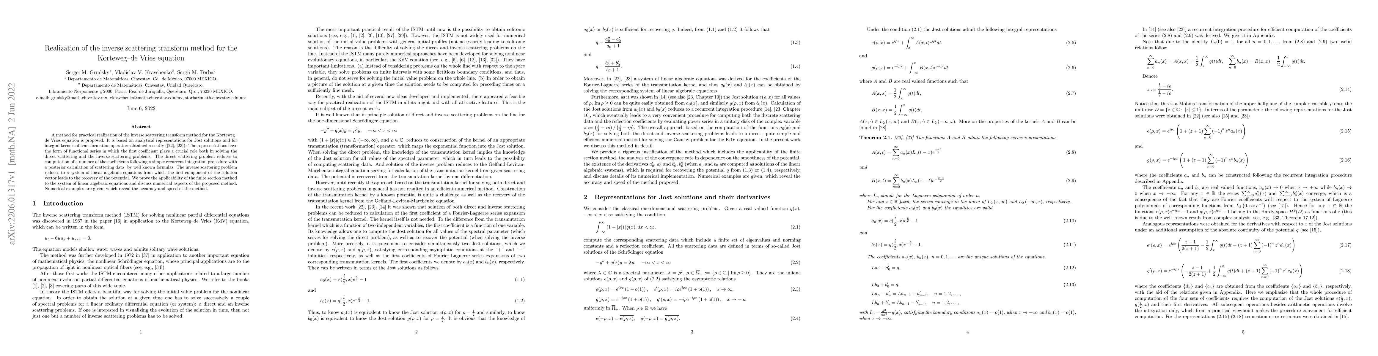 Thumbnail for Realization of the inverse scattering transform method for the
  Korteweg-de Vries equation