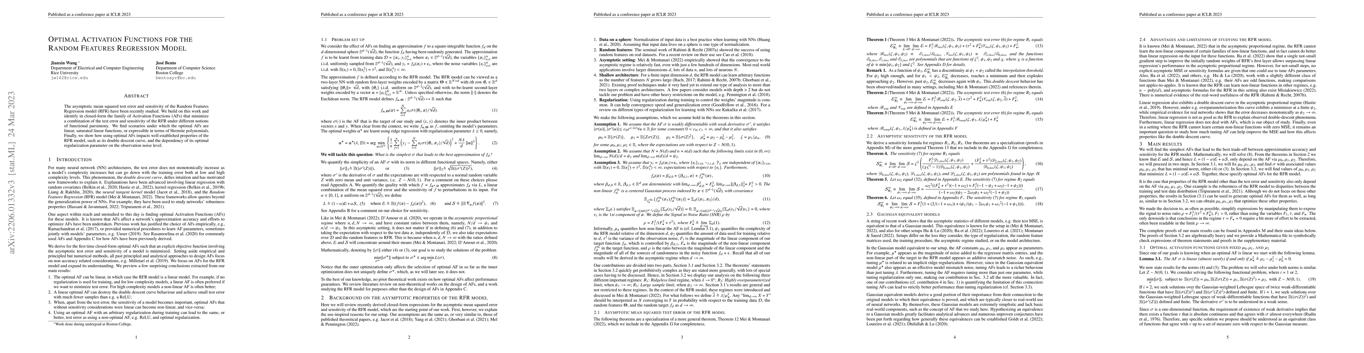 Thumbnail for Optimal Activation Functions for the Random Features Regression Model
