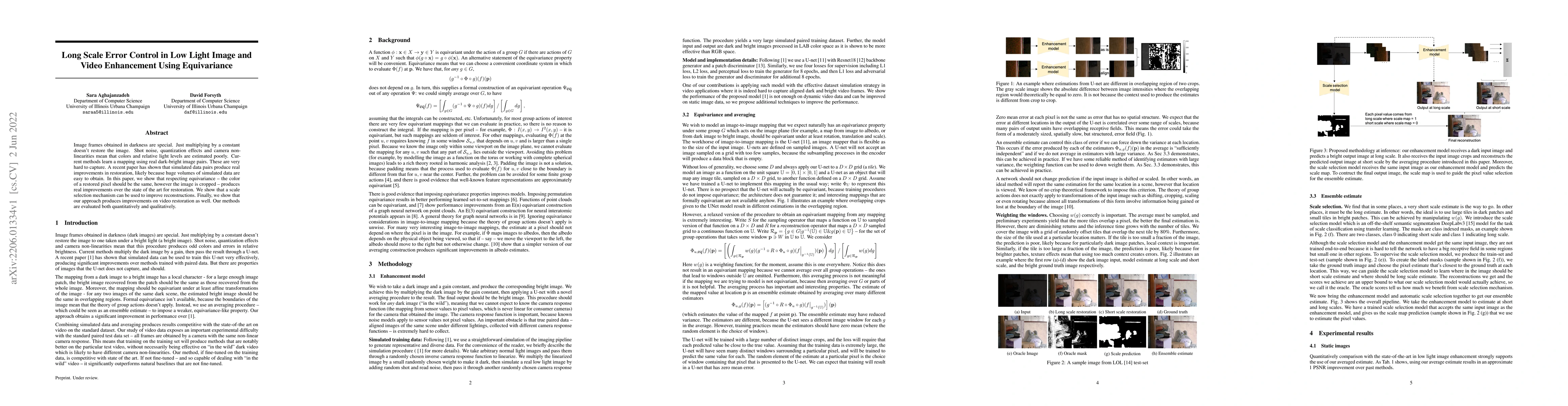 Thumbnail for Long Scale Error Control in Low Light Image and Video Enhancement Using
  Equivariance