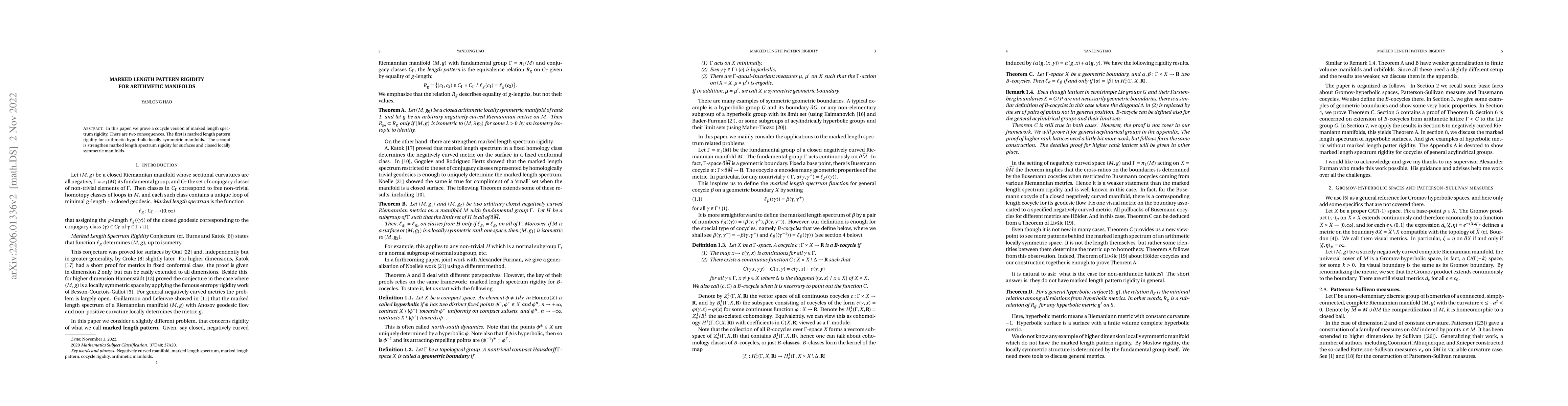 Thumbnail for Marked length pattern rigidity for arithmetic manifolds