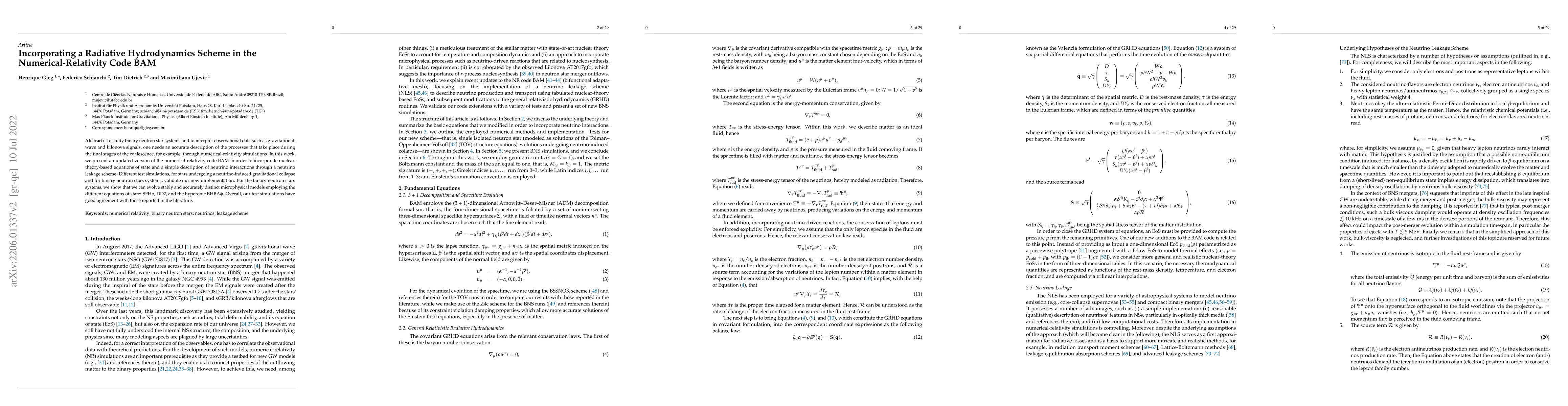 Thumbnail for Incorporating a radiative hydrodynamics scheme in the
  numerical-relativity code BAM