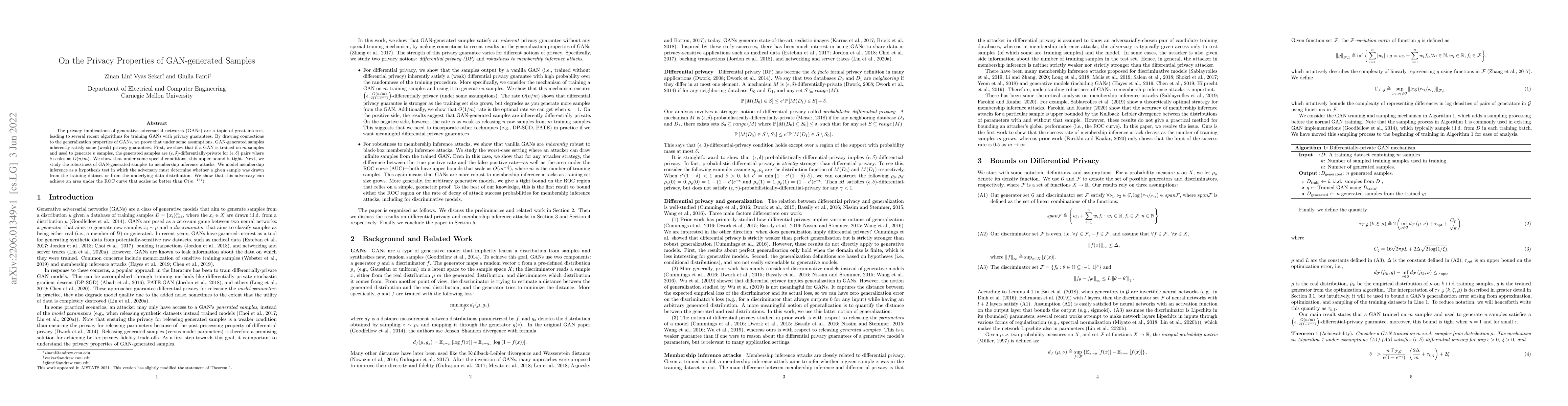 Thumbnail for On the Privacy Properties of GAN-generated Samples