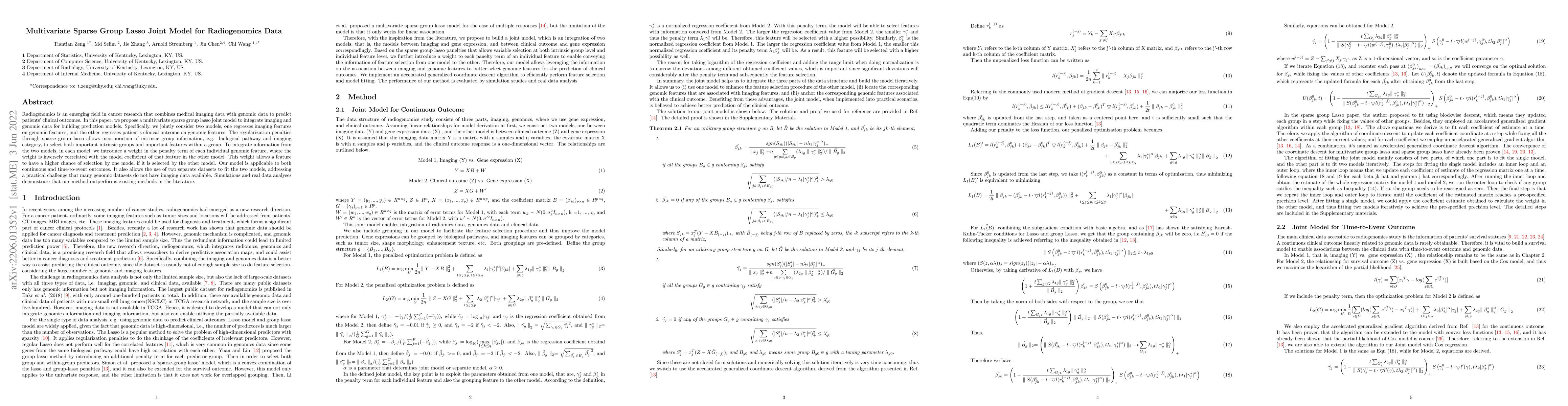 Thumbnail for Multivariate Sparse Group Lasso Joint Model for Radiogenomics Data