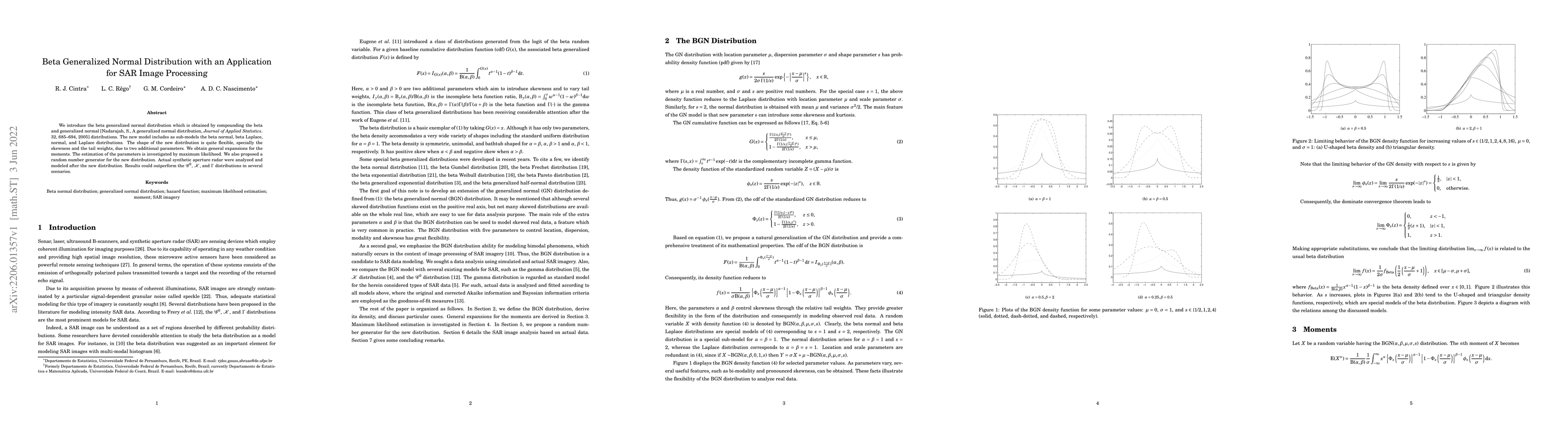 Thumbnail for Beta Generalized Normal Distribution with an Application for SAR Image
  Processing