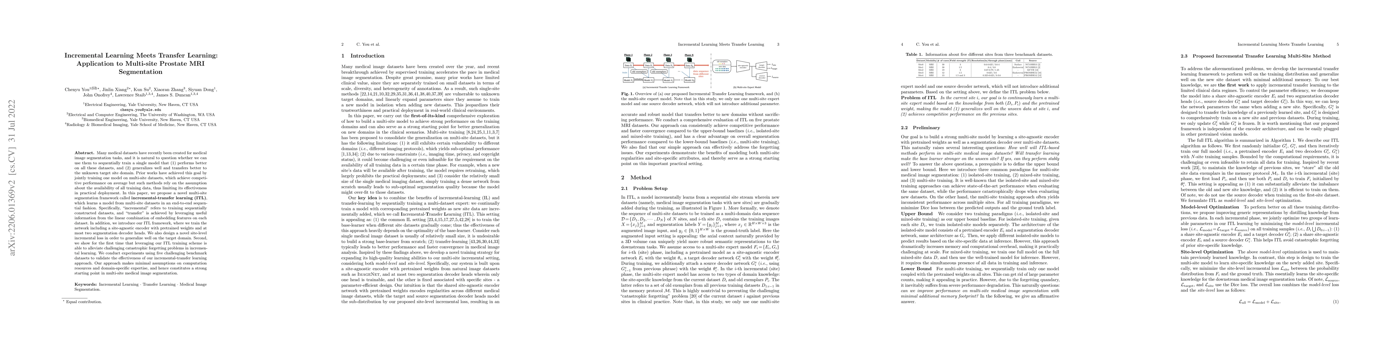 Thumbnail for Incremental Learning Meets Transfer Learning: Application to Multi-site
  Prostate MRI Segmentation
