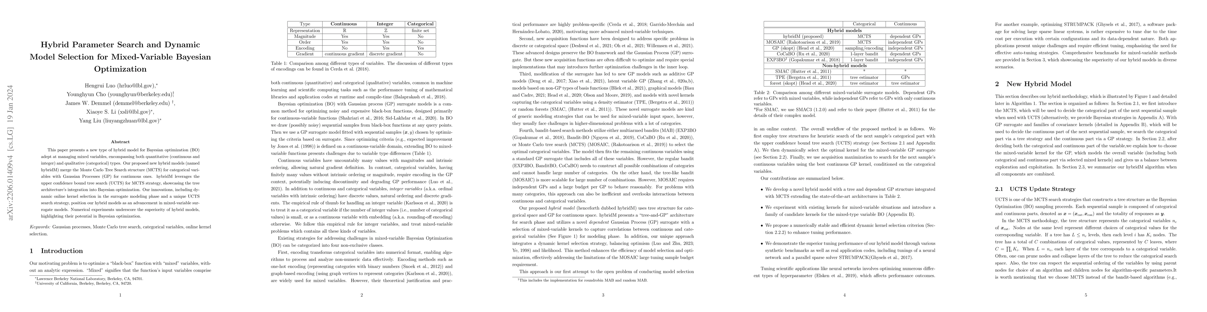 Thumbnail for Hybrid Parameter Search and Dynamic Model Selection for Mixed-Variable
  Bayesian Optimization
