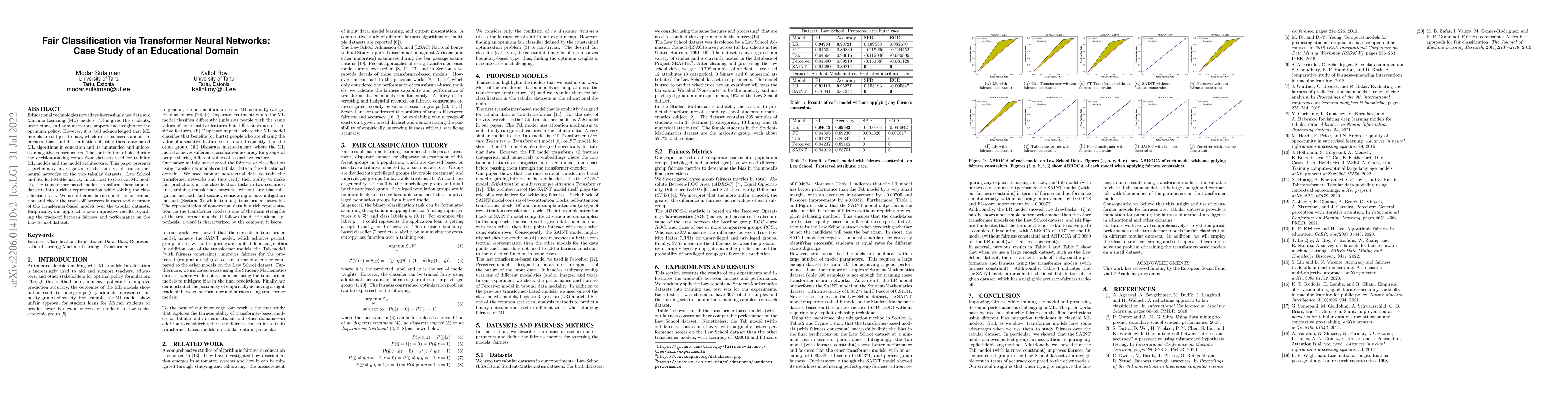 Thumbnail for Fair Classification via Transformer Neural Networks: Case Study of an
  Educational Domain