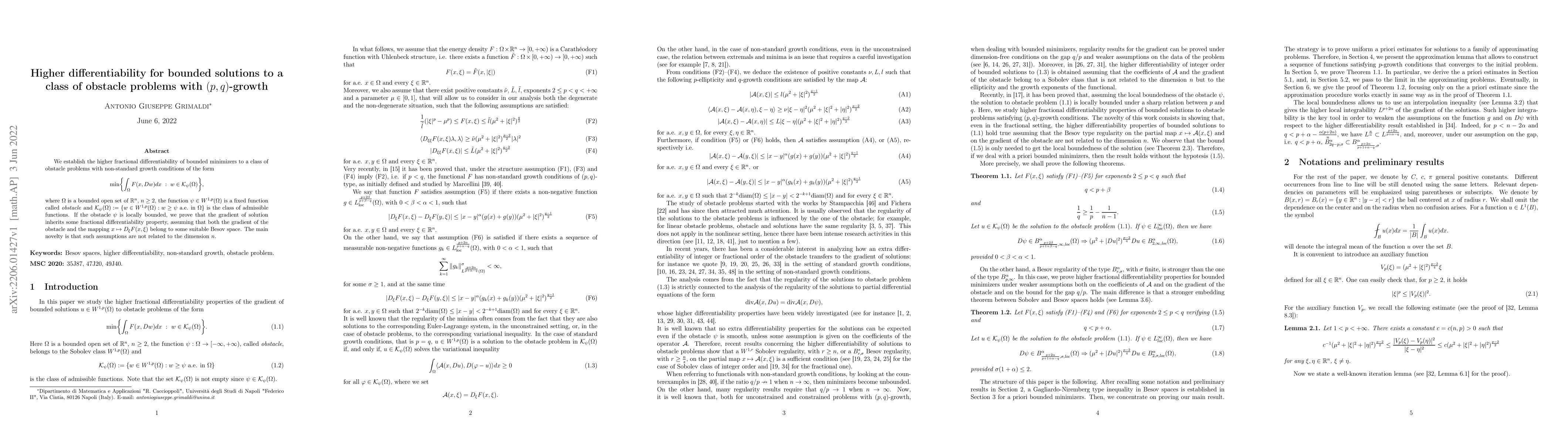 Thumbnail for Higher differentiability for bounded solutions to a class of obstacle
  problems with $(p,q)$-growth