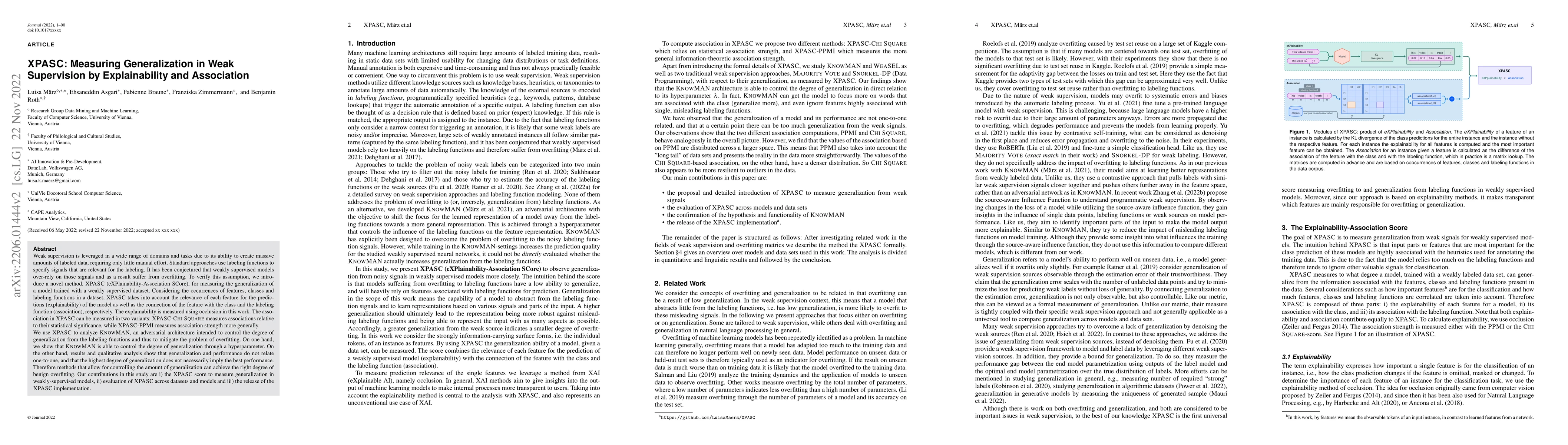 Thumbnail for XPASC: Measuring Generalization in Weak Supervision by Explainability
  and Association