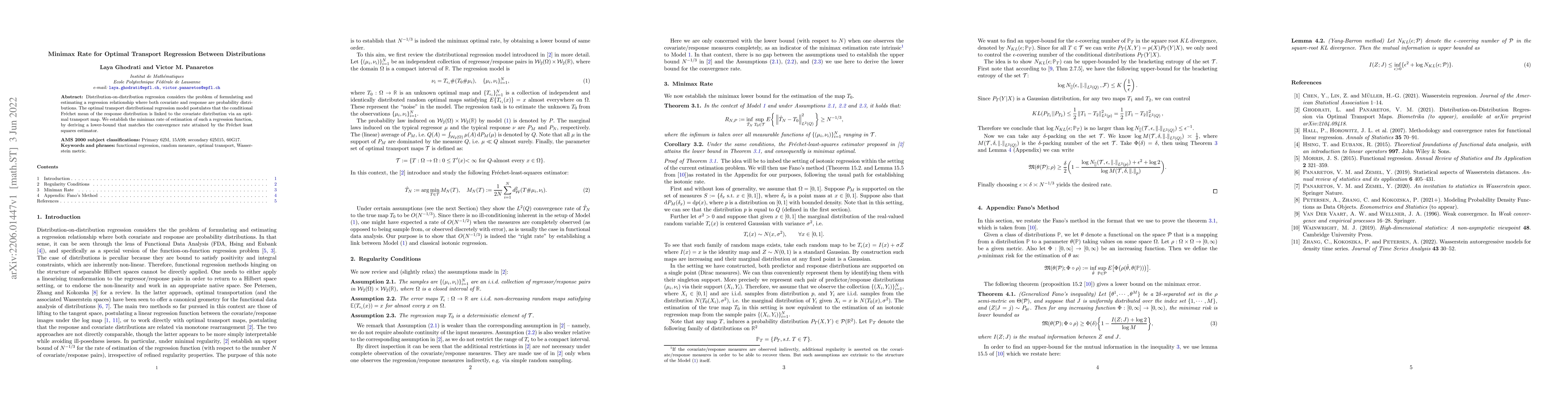 Thumbnail for Minimax Rate for Optimal Transport Regression Between Distributions